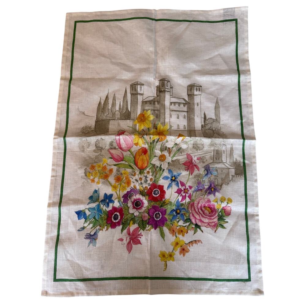 Tessitura Toscana Telerie Linen Tea Towel Italy Floral Tuscan Castle Firenze